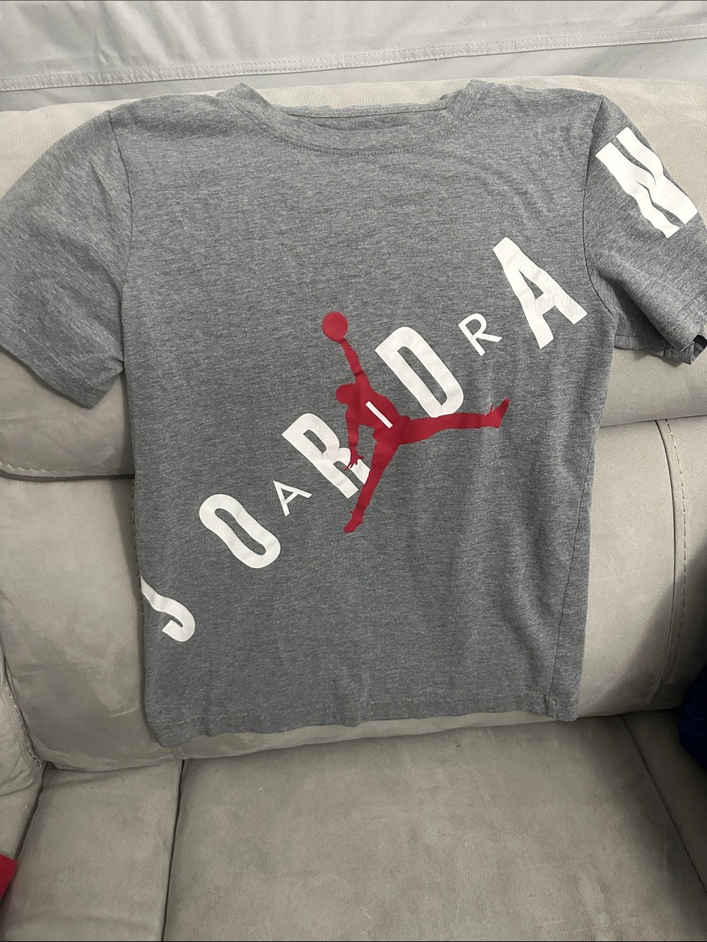 Nike Grey Tee with Red Jumpman and White Script